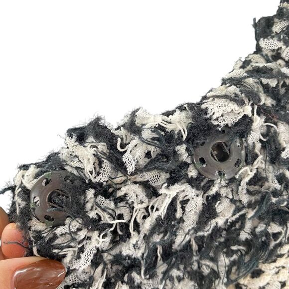 St. John Women’s 10 Fringe Trim‎ Boucle Tweed Blazer Overcoat Cream Black Artsy - Picture 7 of 11